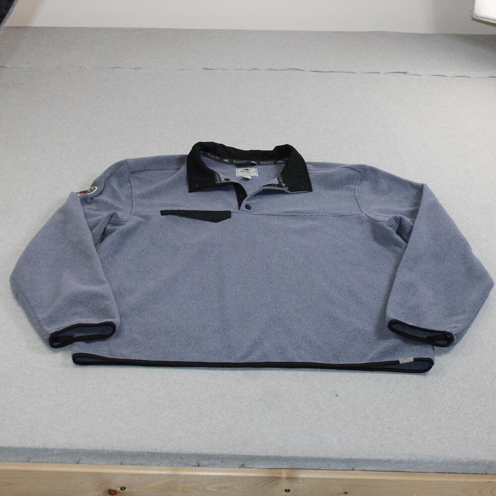 Roots73 Fleece Pullover Men 2XL Blue Sweater Quarter T Snap Logo Outdoors Comfy